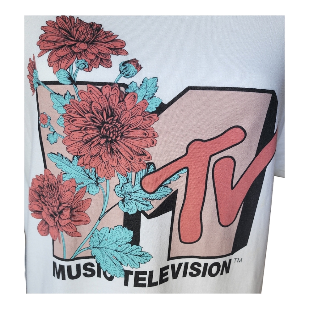 MTV Women's Floral Short Sleeve Graphic T-shirt, Size Large, L - Picture 2 of 8